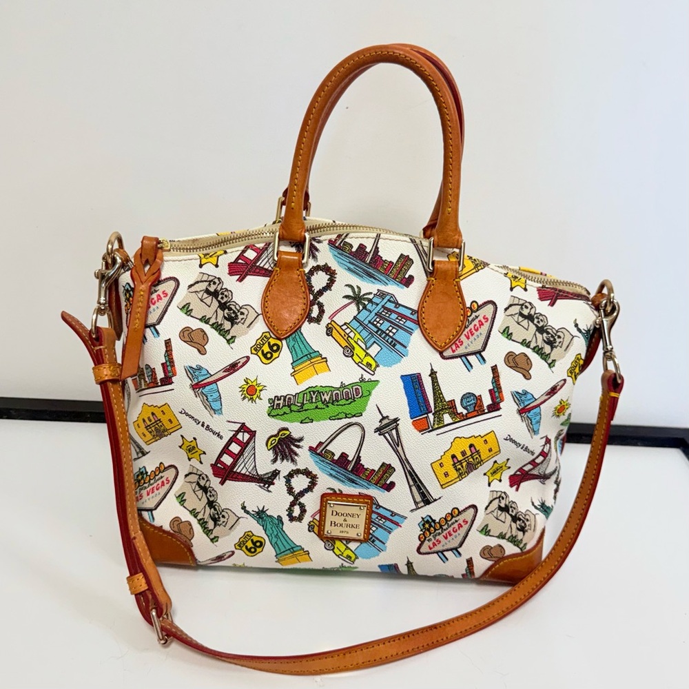 Dooney & Bourke Road Trip USA Satchel – Iconic Landmarks Print